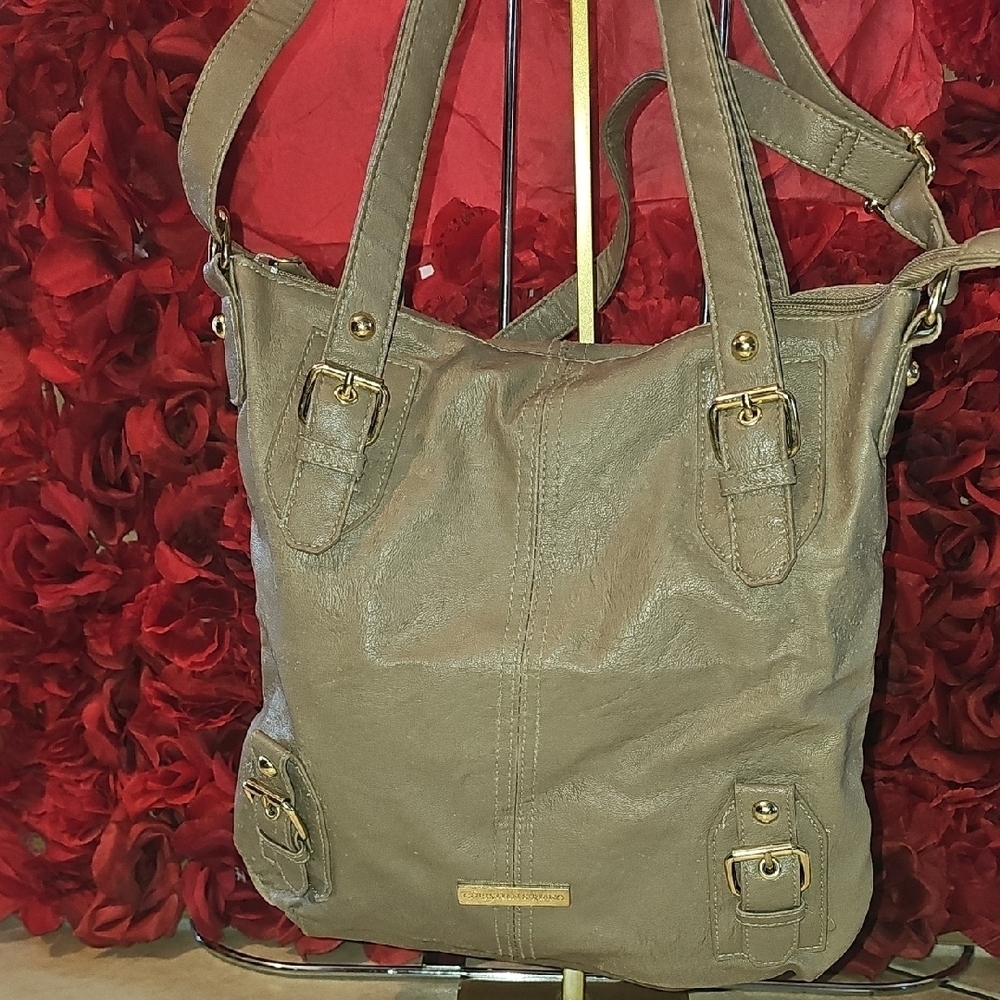 Christian Siriano NWOT Elegant Tan Tote Bag/ Crossbody With Gold AccentsNvr Used
